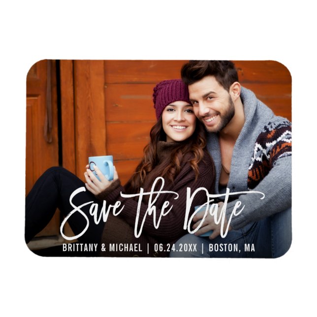 Modern Brush Script Save the Date Foto Magnet (Horizontal)