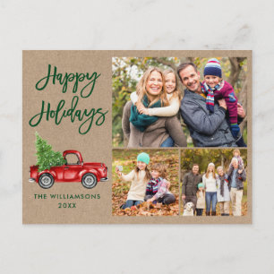 Modern Brush Script Truck 3 Foto Kraft Holiday Postkarte