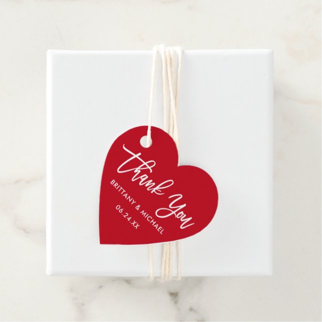 Modern Brush Script Wedding Red Heart Vielen Dank Geschenkanhänger (Beispiel)