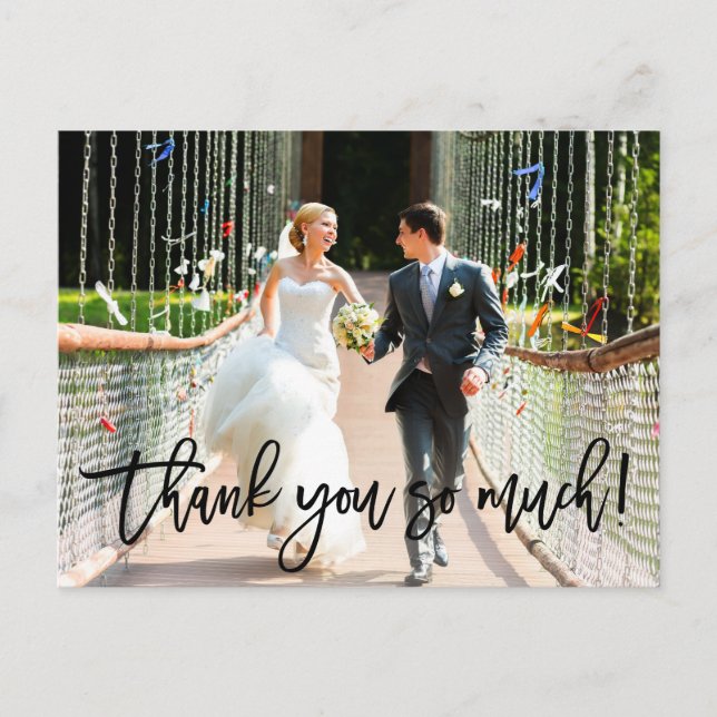 Modern Brush Script Wedding Vielen Dank Postkarte (Vorderseite)