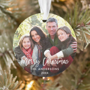 Modern Brush Script Weihnachtsfamilie Foto WR Ornament