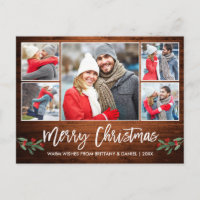 Modern Brush Script Wood 5 Foto Frohe Weihnachten