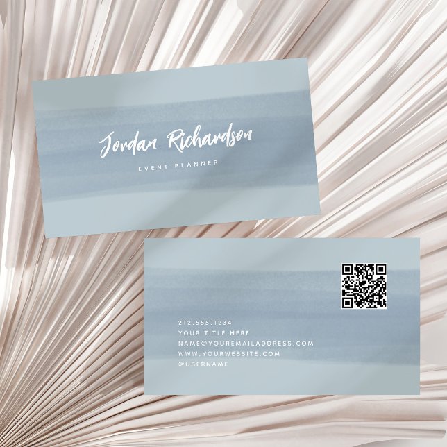 Modern Brush Stroke | Dusty Blue mit QR-Code Visitenkarte (Von Creator hochgeladen)