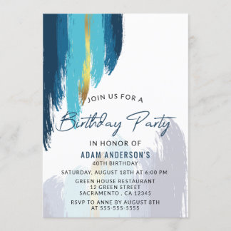 Modern Brush Stroke Men's 40. Geburtstag Einladung