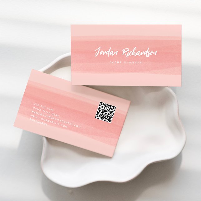Modern Brush Stroke | Pink Peach mit QR Code Visitenkarte (Von Creator hochgeladen)
