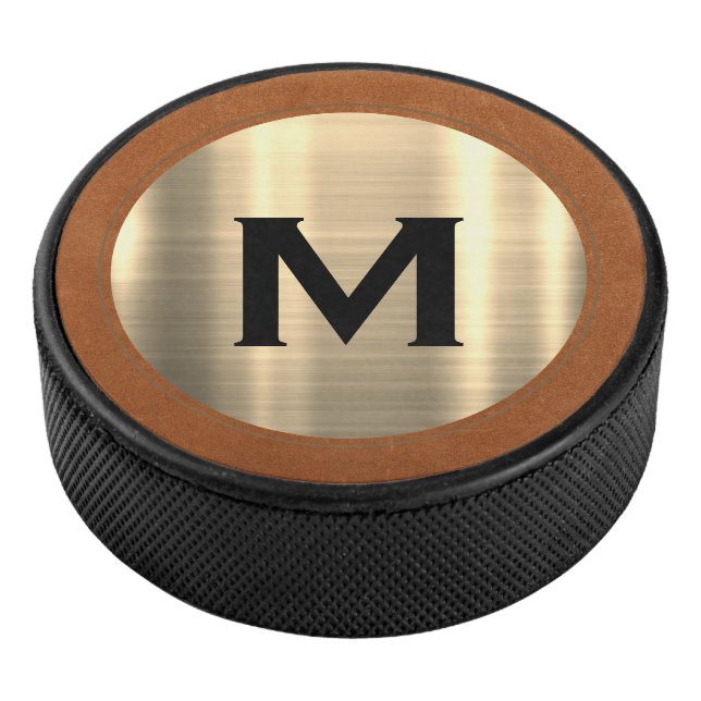 Modern Brushed Gold Luxe Monogram Eishockey Puck (3/4)