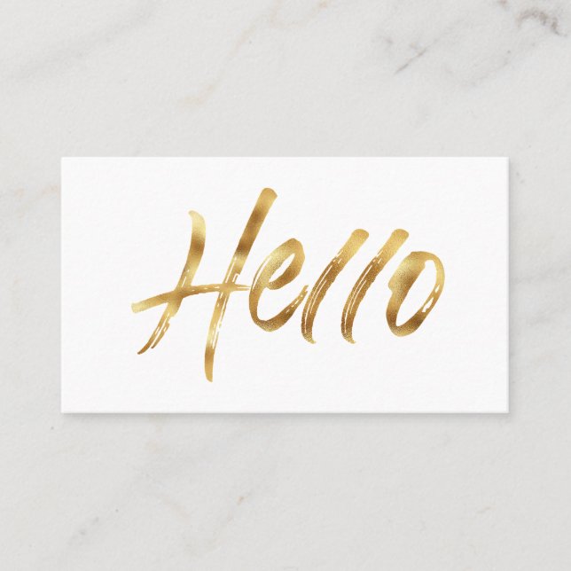 Modern Brushed Gold Script Hallo Visitenkarte (Vorderseite)