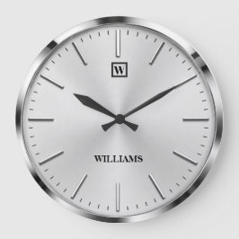 Modern Brushed Metal Luxury Silver Minimalist Große Wanduhr