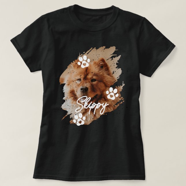 Modern Brushstroke Pet Dog Photo & Name T-Shirt (Design vorne)