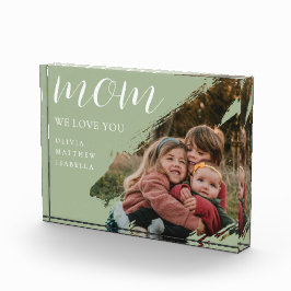 Modern Brushstroke Sage Green We Love You Mom Fotoblock