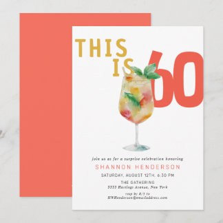 Modern Bubbly Coral 60. Geburtstagsparty Einladung