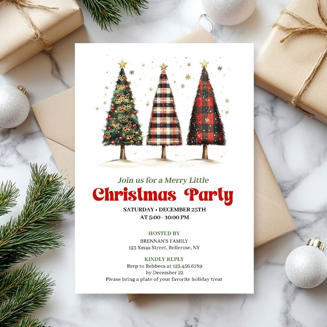 Modern buffalo plaid Christmas tree printable  Einladung (Modern buffalo plaid Christmas tree printable invite)