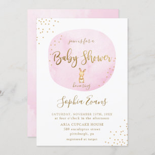 Modern Bunny Typografie Baby Dusche Chic Pink Gold Einladung