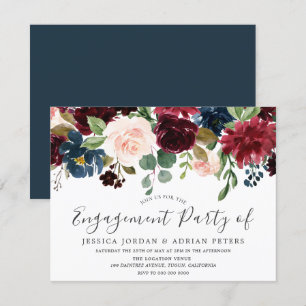 Modern Burgund-Blush-Blume-Engagement-Partei Einladung