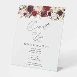 Modern Burgund-Blütendessert-Bar Sockelschild