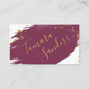 Modern Burgund Gold Paint Strokes - Visitenkarte