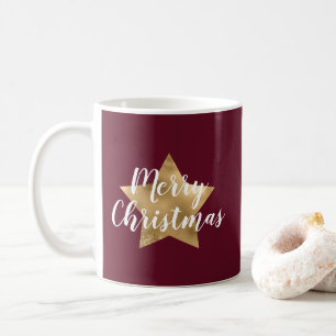 Modern Burgund Gold Star Weihnachten Kaffeetasse