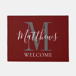 Modern Burgund Gray Monogram Newlyweds Hochzeit Fußmatte