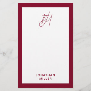 Modern Burgund Monogram Briefpapier