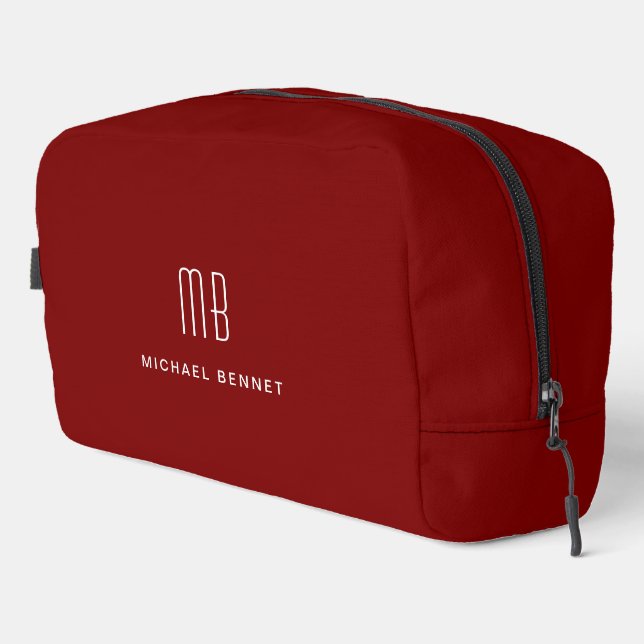 Modern Burgund Monogram Waschbeutel (Rechte Ecke)