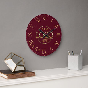 Modern Burgund Red Brand Company Business Logo Große Wanduhr