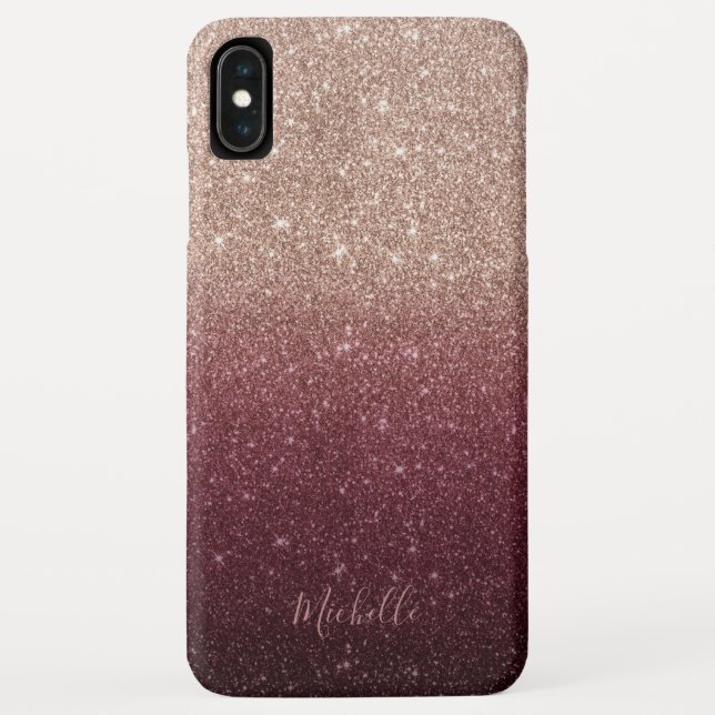 Modern Burgund & Rose Gold Glitzer Ombre Case-Mate iPhone Hülle (Rückseite)