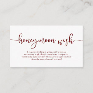 Modern Burgund Schrift, Hochzeitshoneymoon-Wish Begleitkarte