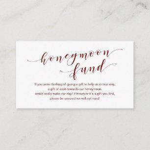 Modern Burgund Schrift, Wedding Honeymoon Fund Begleitkarte