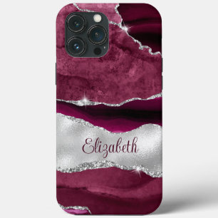 Modern Burgund und Silver Agate Monogram Case-Mate iPhone Hülle