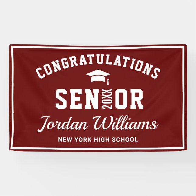 Modern Burgund White 2023 Graduation Party Banner (Horizontal)