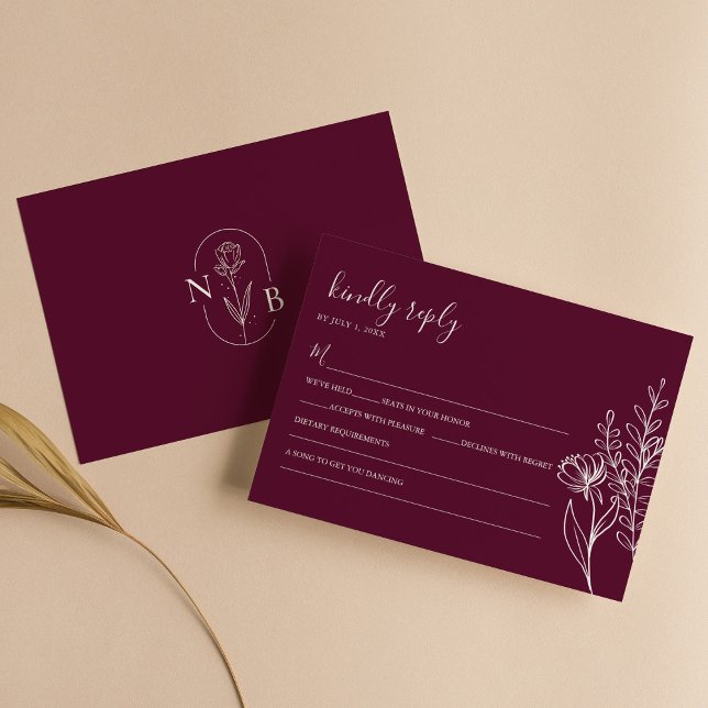 Modern Burgundy Boho Wedding Simple Elegant RSVP Karte (Von Creator hochgeladen)