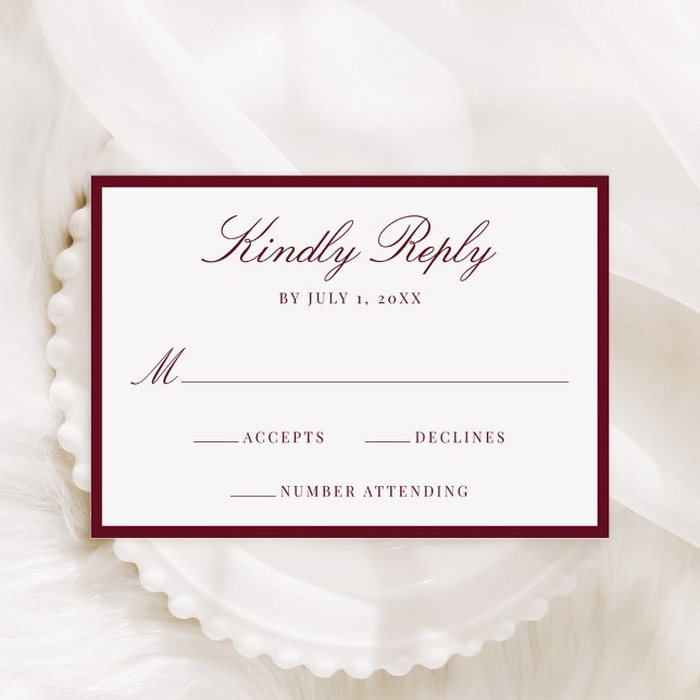Modern Burgundy Border Wedding RSVP Karte (Von Creator hochgeladen)