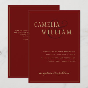 Modern Burgundy Deep Red Wedding Einladung Gold