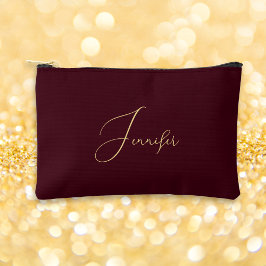 Modern Burgundy Gold Monogram Makeup Cosmetic Golf Zubehörtasche