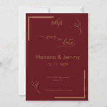Modern Burgundy Golden Leaflet Monogram Scripted