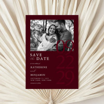 Modern Burgundy Minimalist Photo Wedding