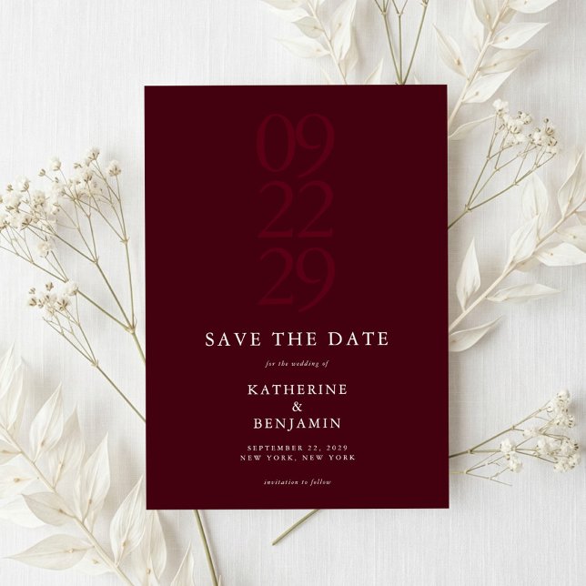 Modern Burgundy Minimalist Wedding Save The Date (Von Creator hochgeladen)