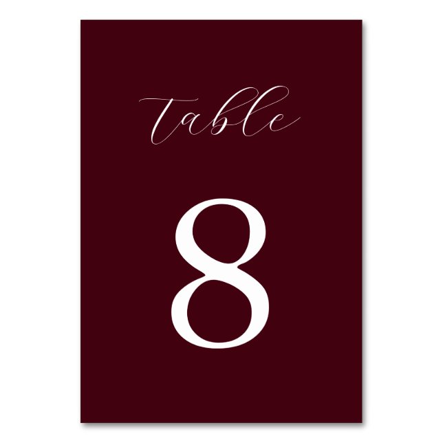 Modern Burgundy Minimalist Wedding  Tischnummer (Vorderseite)