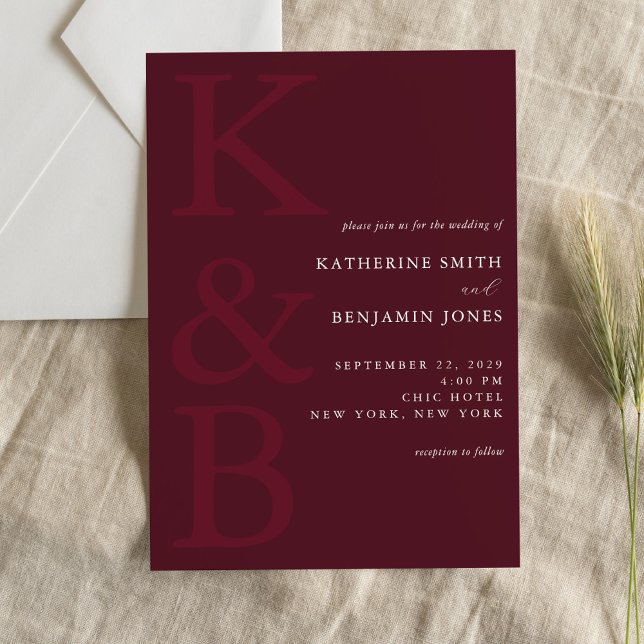 Modern Burgundy Monogram Minimalist Wedding Einladung (Von Creator hochgeladen)