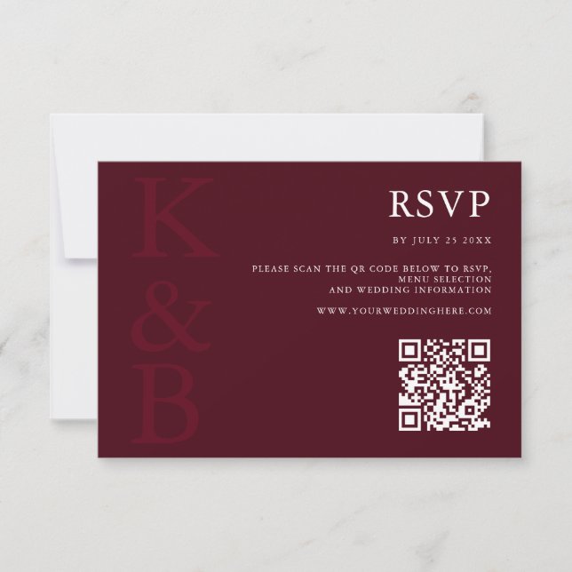 Modern Burgundy Monogram Minimalist Wedding RSVP Karte (Vorderseite)