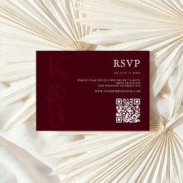 Modern Burgundy Monogram Minimalist Wedding RSVP Karte