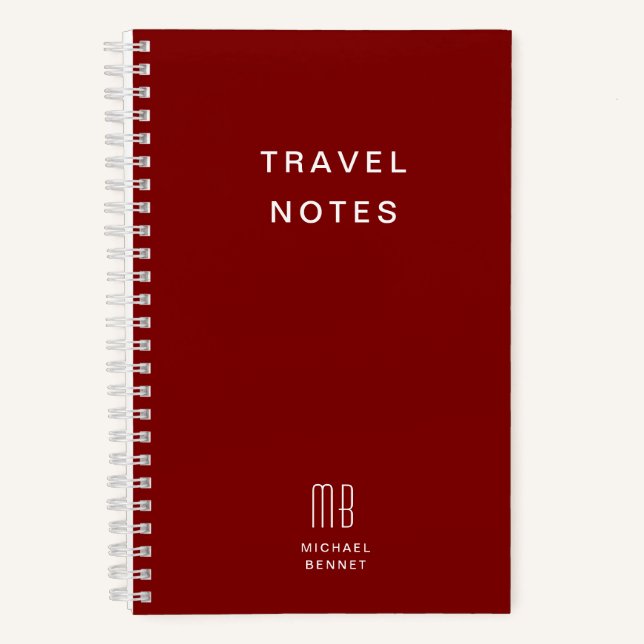 Modern Burgundy Monogram Travel Notizbuch (Vorderseite)