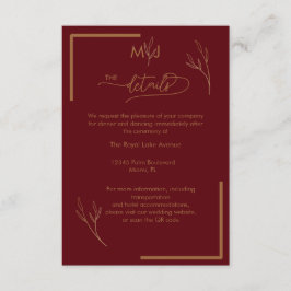 Modern Burgundy Monogram Wedding Details Begleitkarte