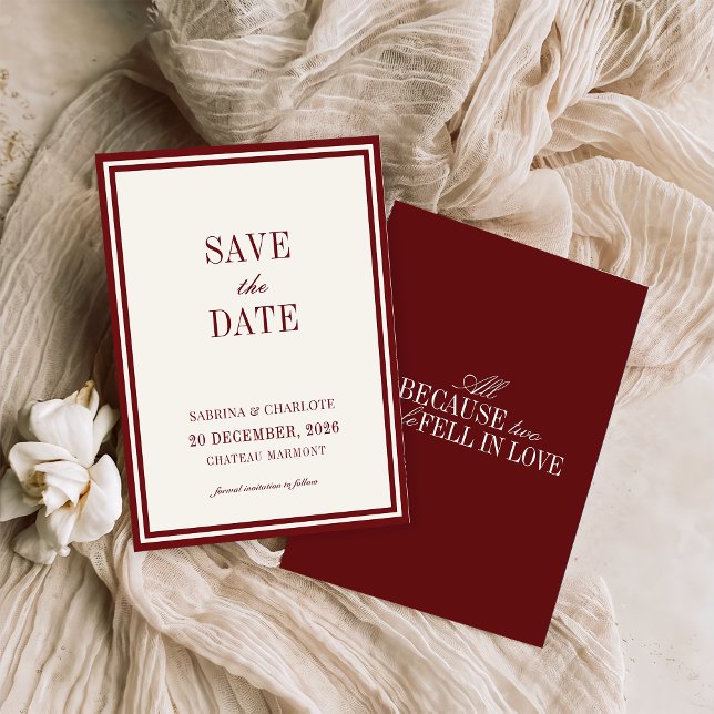 Modern Burgundy Old Money Wedding Save The Date (Von Creator hochgeladen)