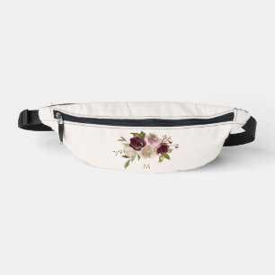 Modern Burgundy Pink Floral Watercolor Monogram Bauchtasche