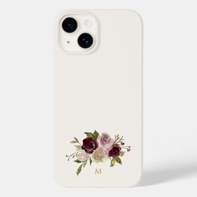 Modern Burgundy Pink Floral Watercolor Monogram Case-Mate iPhone Hülle (Rückseite)