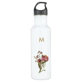Modern Burgundy Pink Floral Watercolor Monogram Edelstahlflasche