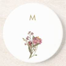 Modern Burgundy Pink Floral Watercolor Monogram