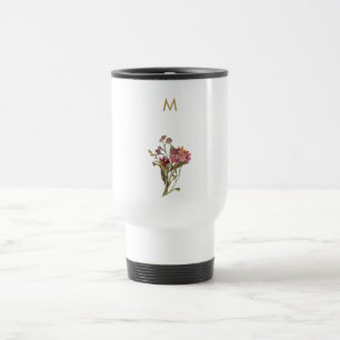 Modern Burgundy Pink Floral Watercolor Monogram Reisebecher