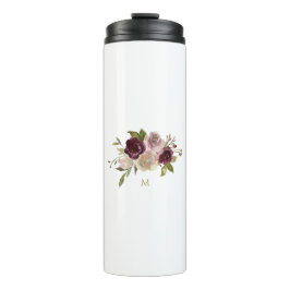 Modern Burgundy Pink Floral Watercolor Monogram Thermosbecher